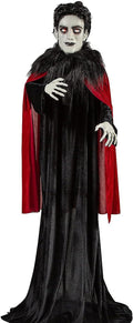 Standing vampire zombie figure in a black and red cape