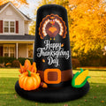 Inflatable black pilgrim hat with a Happy Thanksgiving Day message, pumpkins and corn