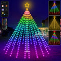 Waterfall-style RGB LED tree with a star and a phone app
