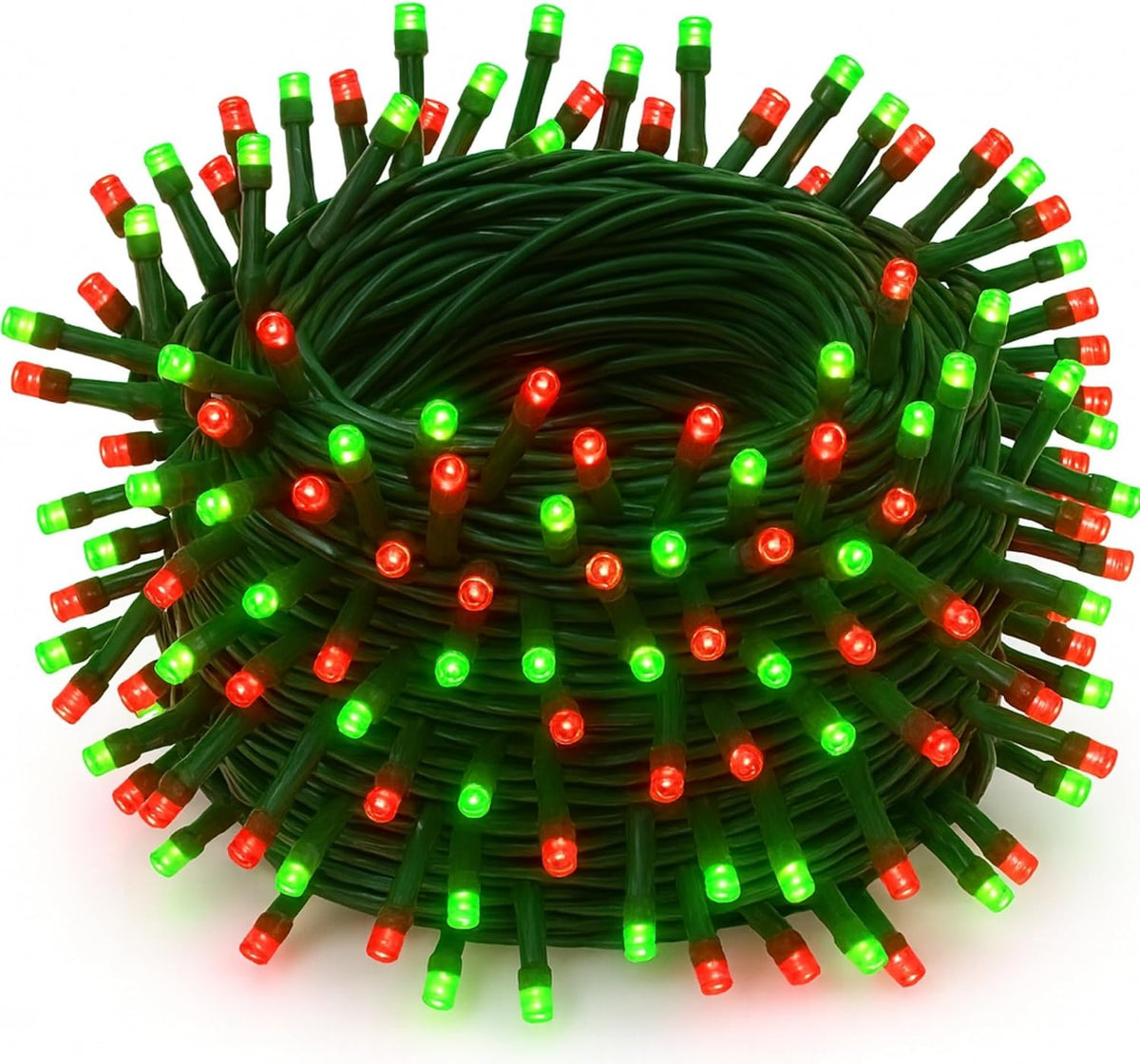 Coil of red and green cluster rice lights